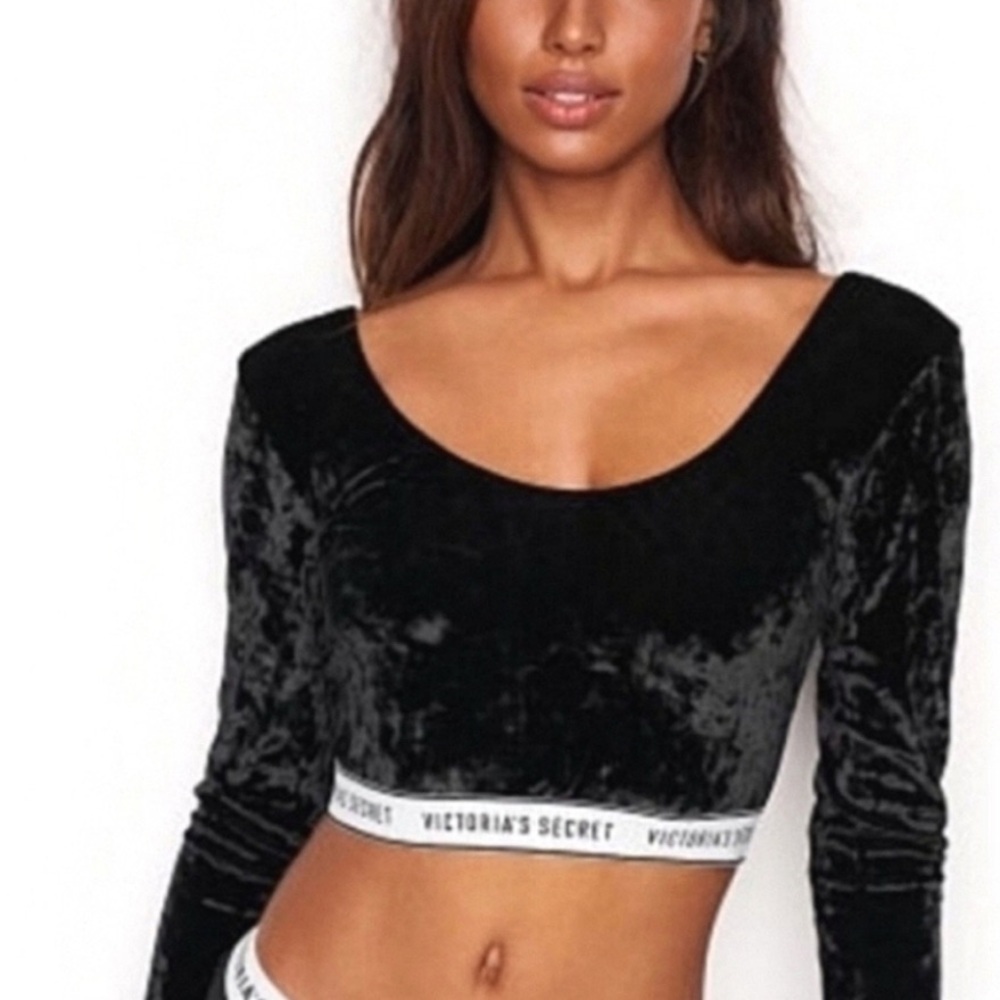 Victoria's Secret Black crushed Velvet Crop Top